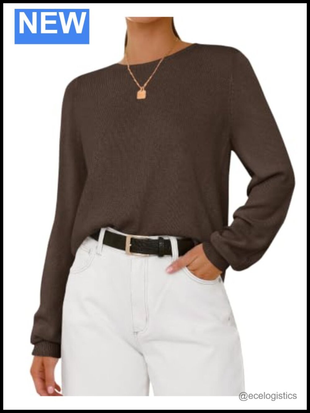 Long Sleeve Crewn Neck Lightweight Knit Pullover Sweater